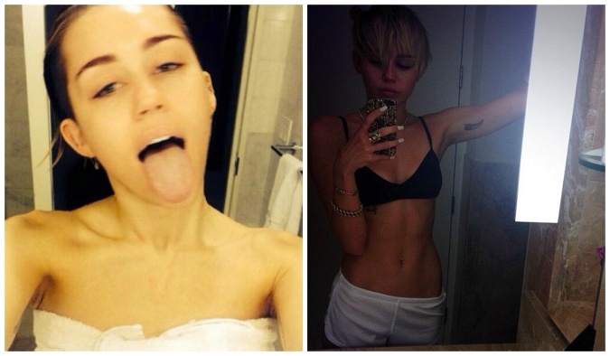 S fotením sa v kúpeľni nezaostáva ani Miley Cyrus.