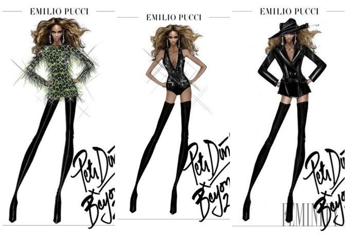 Návrhy outfitov Beyoncé pre koncertné turné z dielne Emilio Pucci