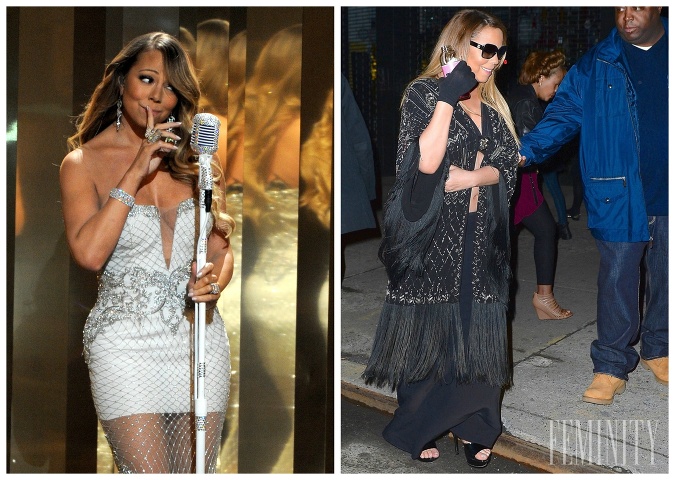 Mariah Carey len nedávno nosila sexi kostýmčeky (vľavo), no teraz pôsobí oveľa staršie a usadnutejšie (vpravo)