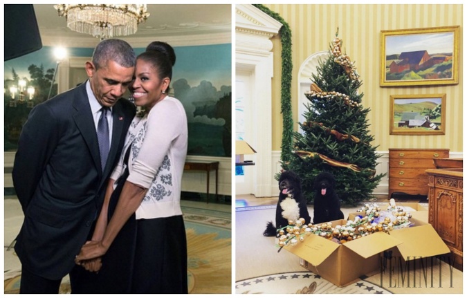 Prvá dáma Ameriky Michelle Obama a stromček počas zdobenia