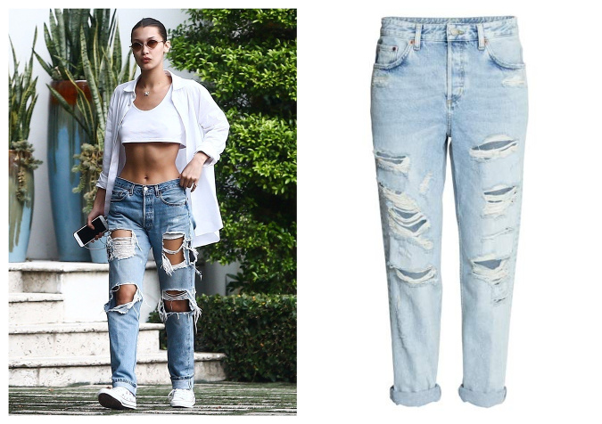 Roztrhané džínsy nosí aj módna ikona Bella Hadid