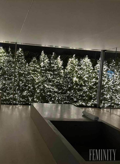 Na svojom Instagrame zdieľala aj video zo svojej kúpeľne s oknami od podlahy až po strop odhaľujúcimi tucet vianočných stromčekov.