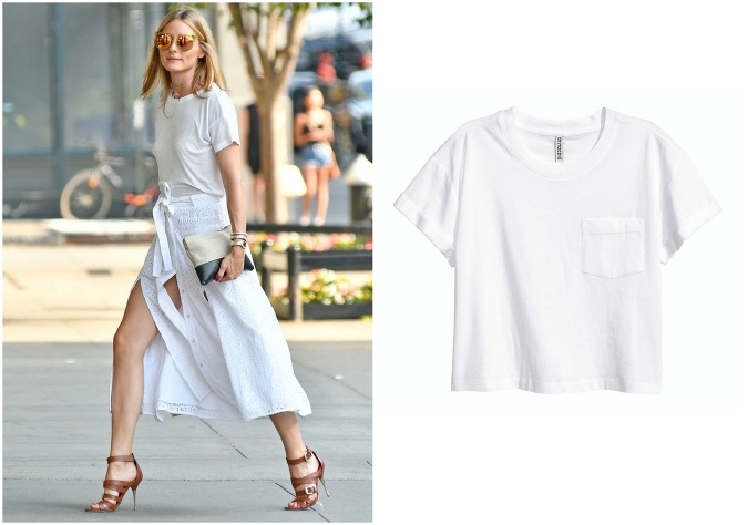 Biele minimalistické tričko môžete kombinovať aj s bielou sukňou