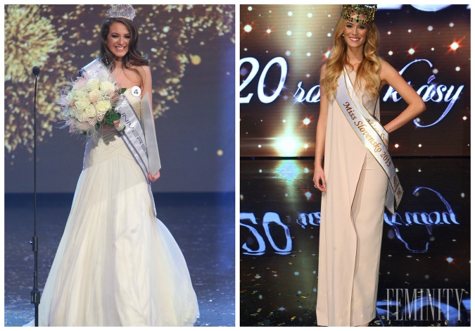Miss Universe SR 2015 Denisa Vyšňovská (vľavo) a Miss Slovensko 2015 Lujza Straková (vpravo)