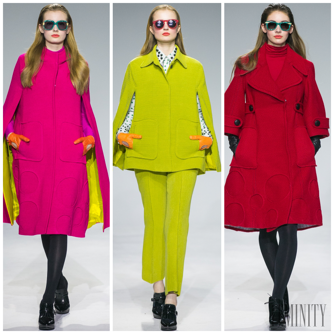 Výrazné farby a oversize kabáty sme mohli vidieť na prehliadke Petry Balvínovej