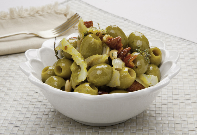 Zelené olivy s príchuťou horčice a medu