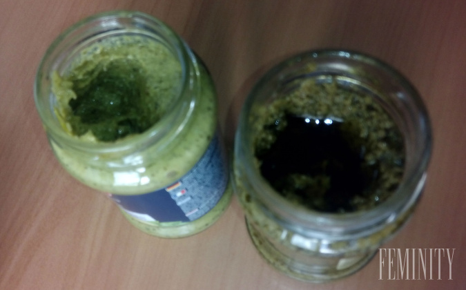 Pesto v Rakúsku (vľavo) malo lepšiu konzistenciu a rozmixovaný olej ako pesto na Slovensku (vpravo)
