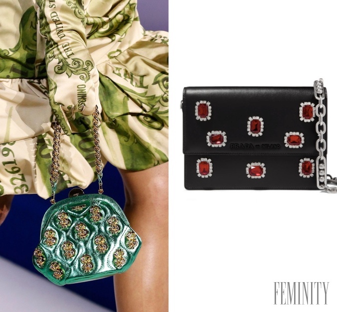 Moschino aj Prada vo svojich kolekciách uviedli mini kabelky zdobené bižutériou, výraznými kamienkami a štrasom