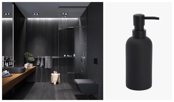 Čierne kúpeľne s matnými doplnkami pôsobia veľmi luxusne