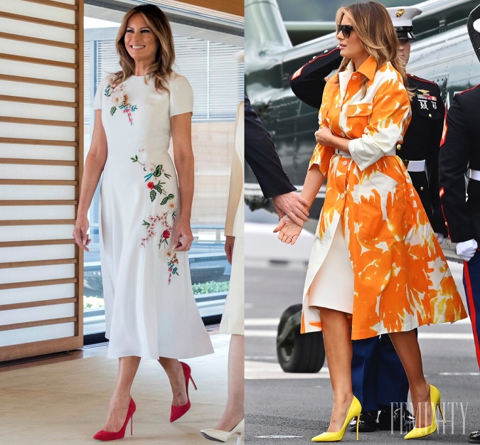 Topánky sýtych farieb vytvárajú farebné kontrasty, prvá dáma USA Melania Trump ich mimoriadne obľubuje