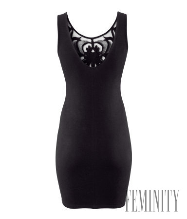 Čierne mini šaty H&M, ktoré formujú postavu a v okolí dekoltu sú ozvláštnené