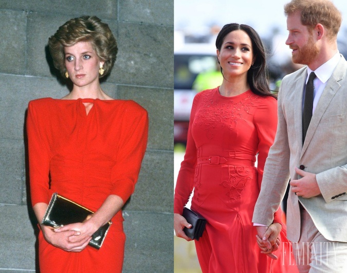 Meghan aj Diana vyzerajú v červenej skvele